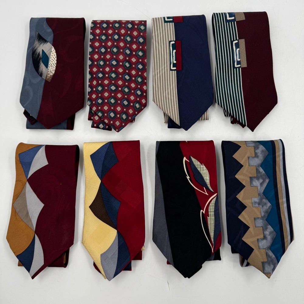 Vintage Neckties Lot 8pc Bold Geometric Patterns Silk Men's‎ Oscar De La Renta
